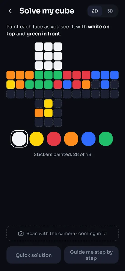 The cube solver: paint each face as you see it to get the solution
