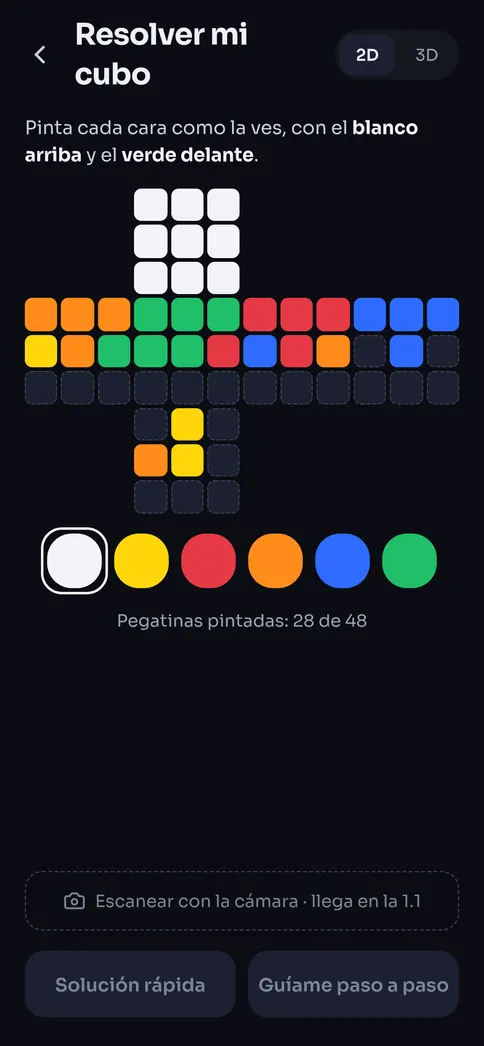 El resolutor: las caras del cubo para pintarlas tal como las ves y obtener la solución