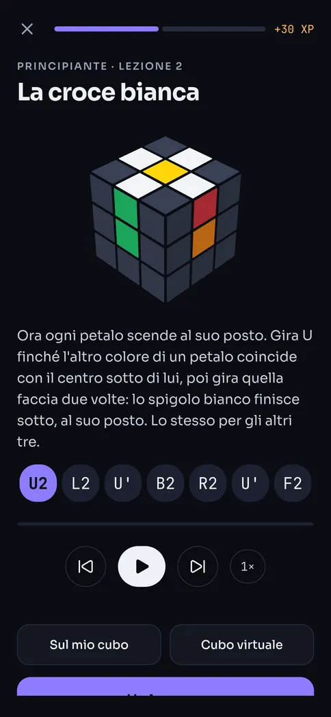 Una lezione del corso per principianti: la croce bianca, con il cubo in 3D