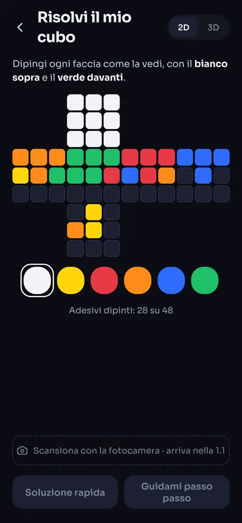 Il risolutore: le facce del cubo da colorare come le vedi per ottenere la soluzione
